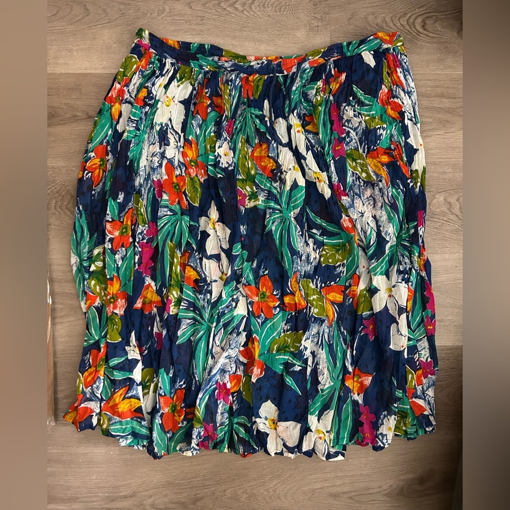Vintage Floral Pleated Midi Skirt - Tropical Print
